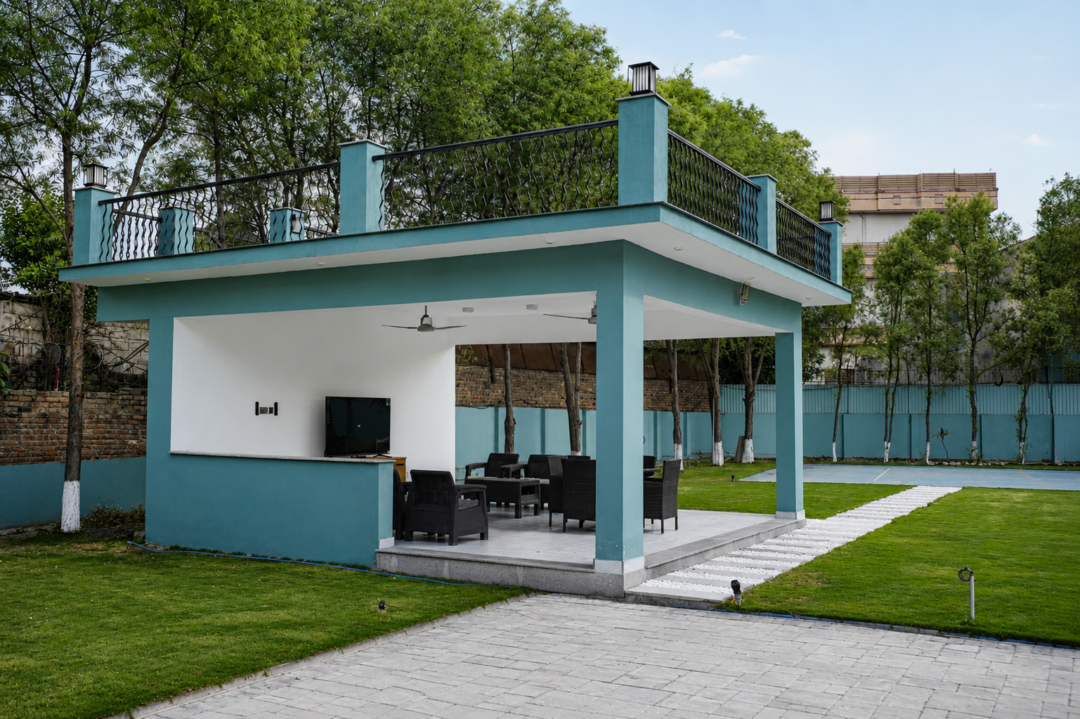 Outdoor pavilion with TV