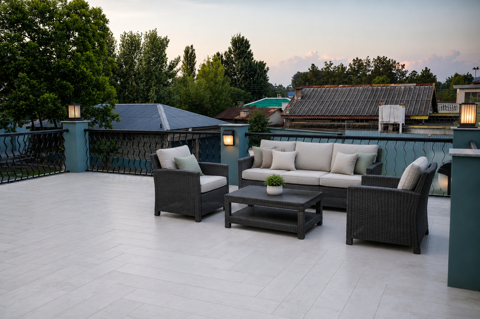 Rooftop terrace at sunset